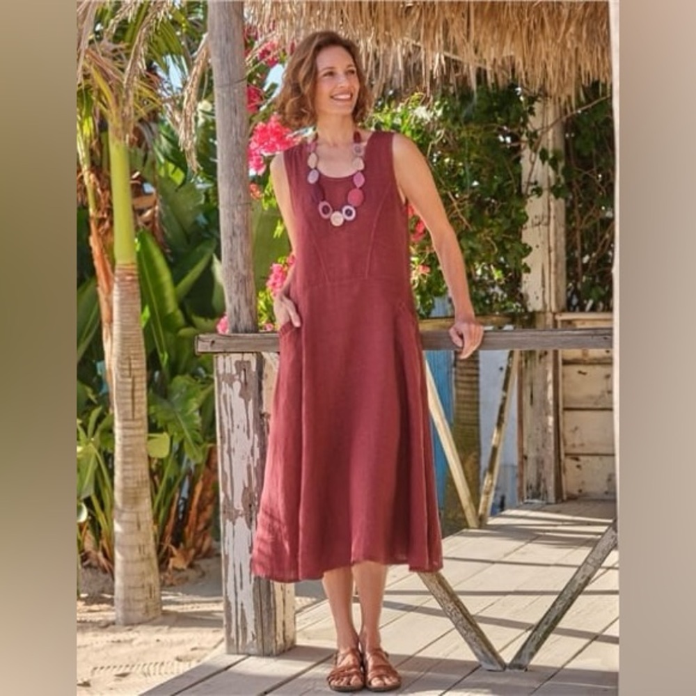 NWOT WoolOvers Linen Pocket Pinafore Dress in Rust Red size 4